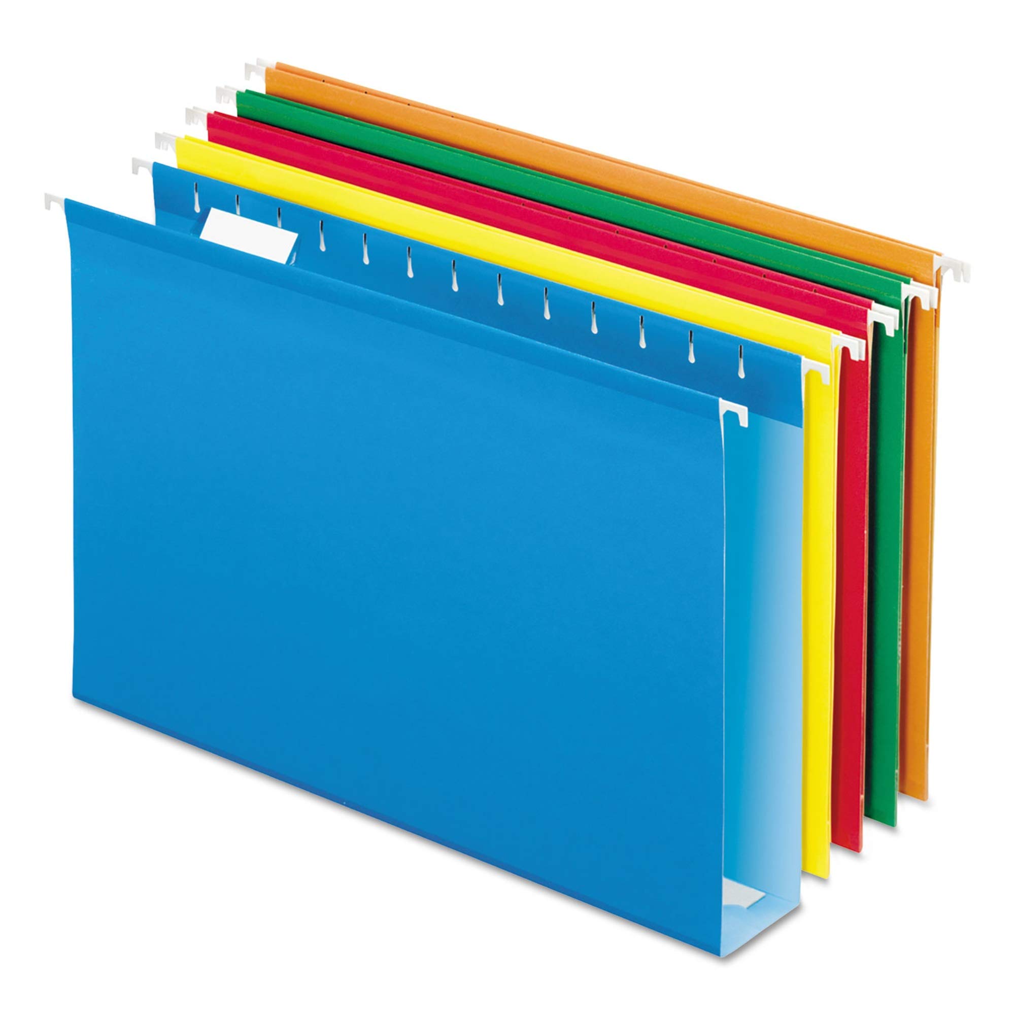 Pendaflex Extra Capacity Reinforced Hanging File Folders with Box Bottom, 2" Capacity, Legal Size, 1/5-Cut Tabs, Assorted Colors,25/BX