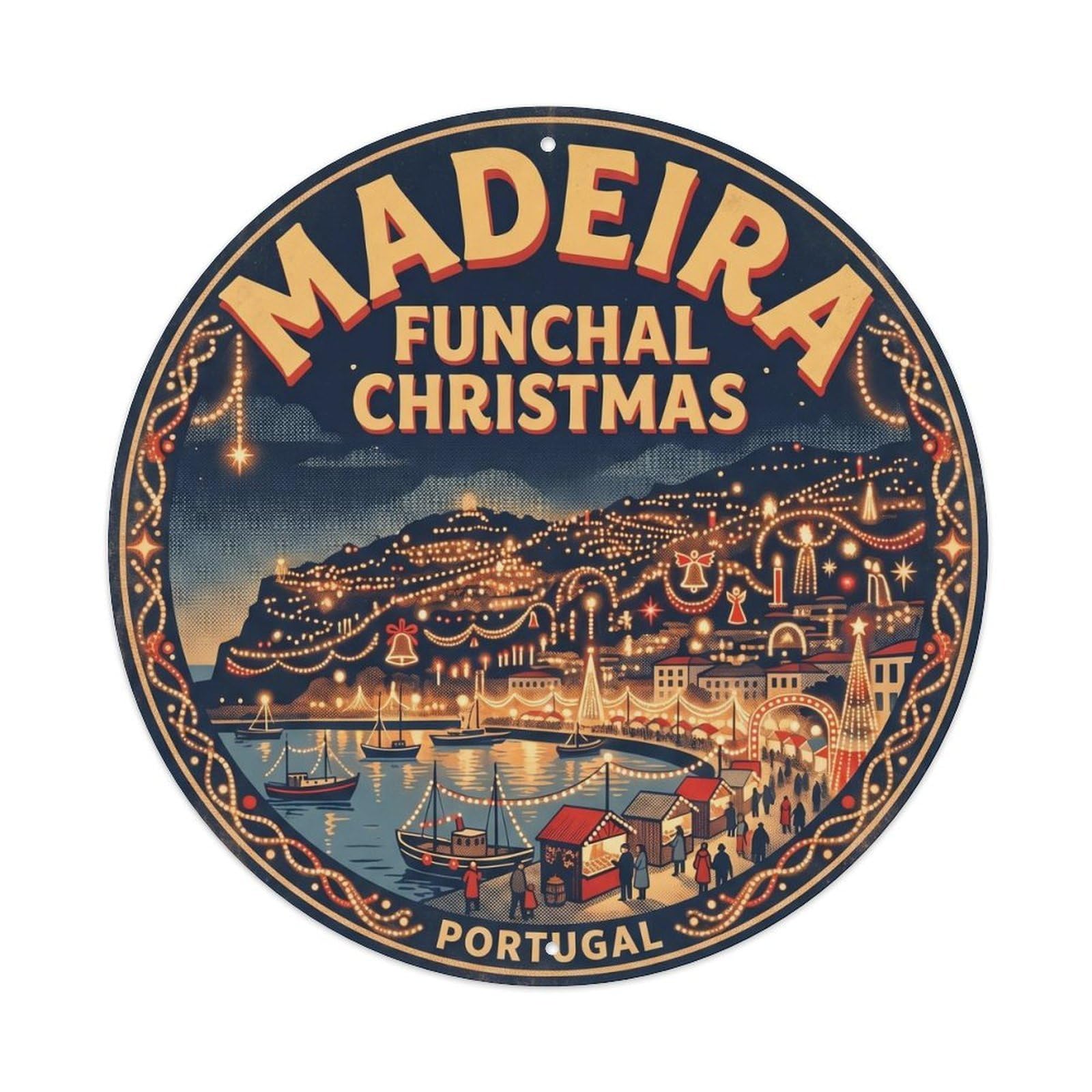 Olhnbad 08X08inch Style Heritage Portugal Madeira Cityscape Classic Travel Art Metal Tin Sign
