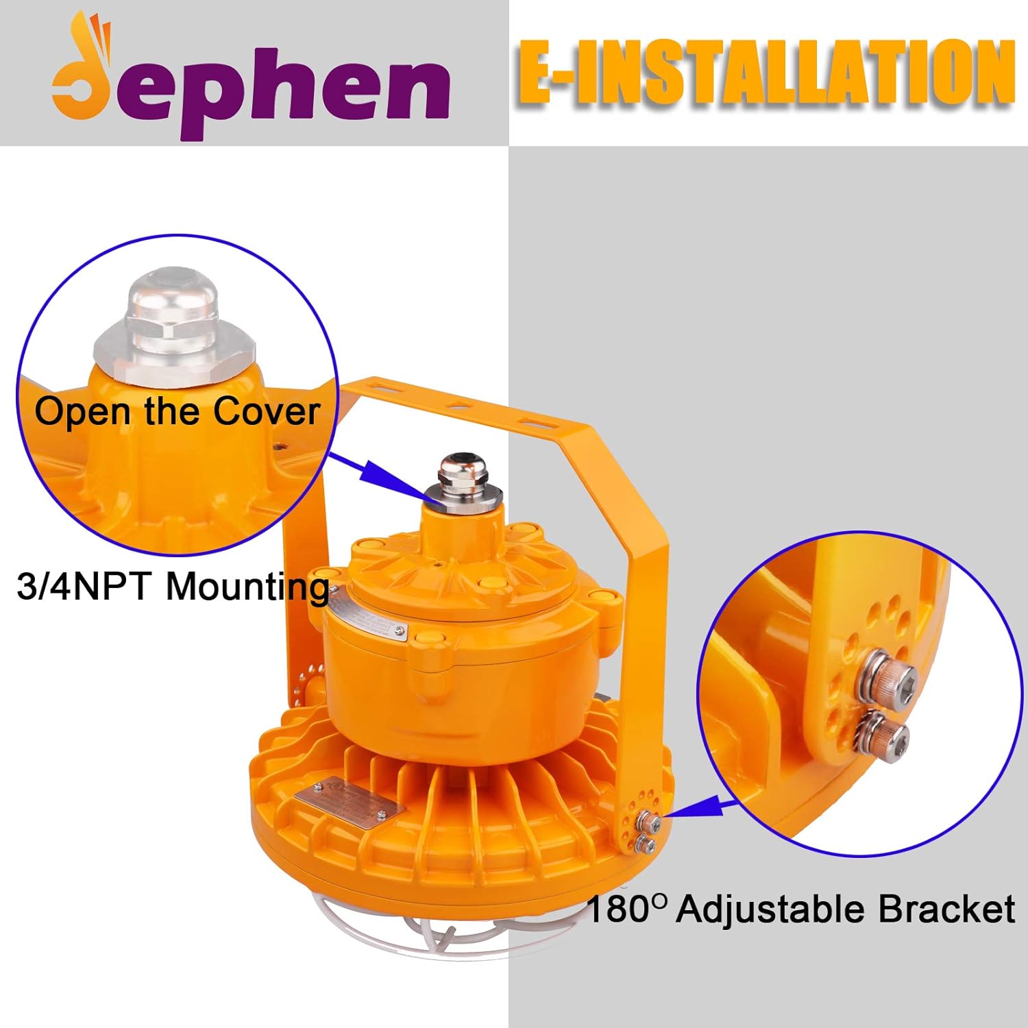 🔥 60W LED Explosion Proof Light, UL 844 Certified Class I Division II High Bay Warehouse Lighting, 8400 Lumens 240W Equivalent, 5700K Daylight, IP66 Waterproof, 3/4 NPT/Bracket Installation