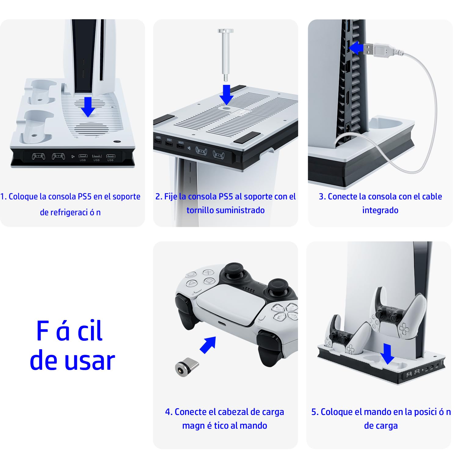 Mcbazel Soporte de Refrigeración Vertical para PS5 CFI-1016 y 1116AB,Estación de Refrigeración LED con Carga de Doble Mando para PlayStation 5 - Blanco (No para PS5 CFI-2016AB I Pro CFI-7021AB01)