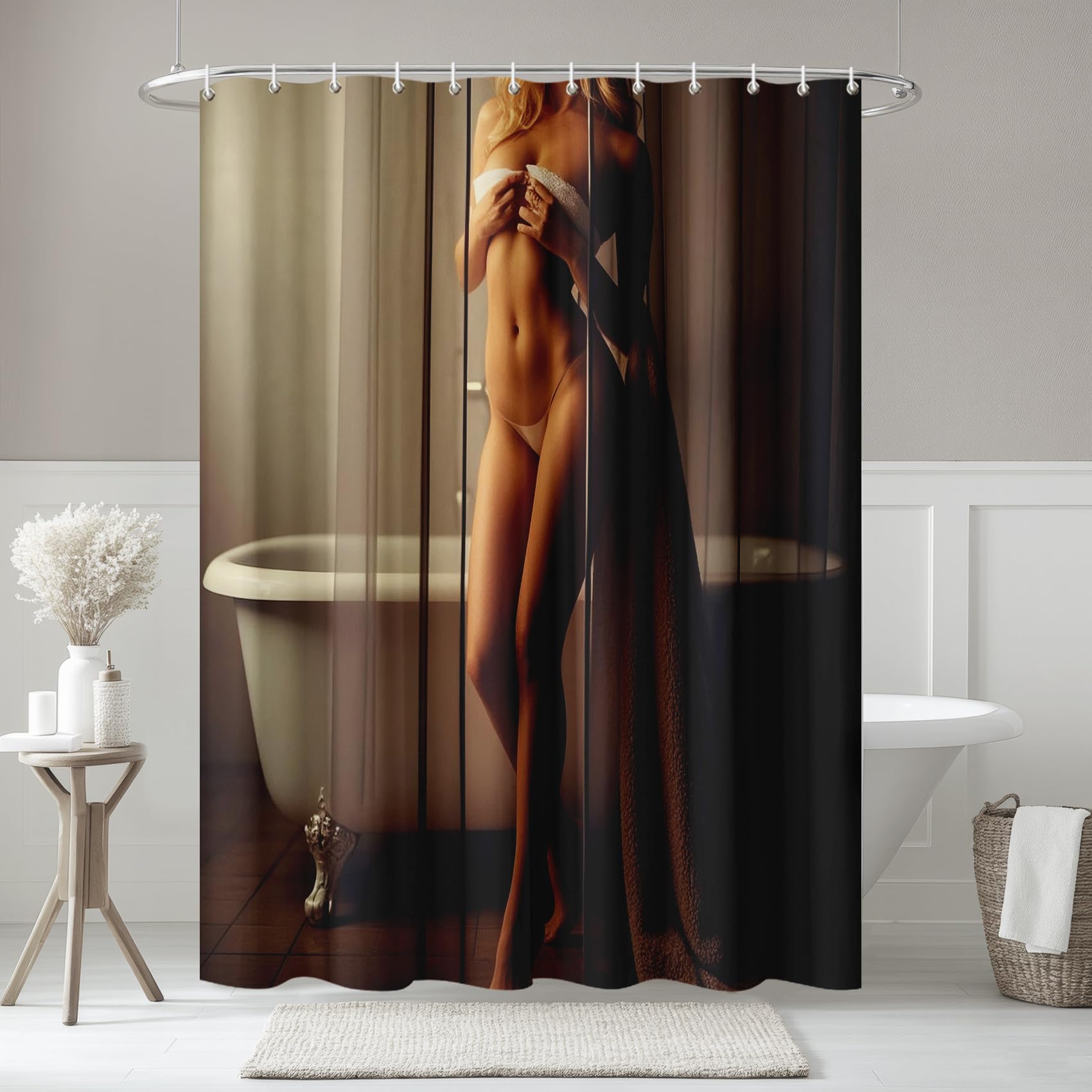 Nackte Frau Duschvorhang 200x200, Sexy Mädchen Duschvorhänge Anti-Schimmel Wasserdicht Polyester Stoff Waschbar Bad Vorhäng für Badzimmer mit 12 Haken W189p
