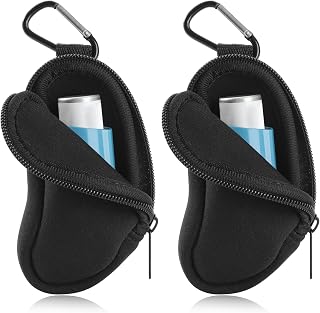 Asthma Inhaler Carrying Holder Neoprene Travel Inhaler Mini Bag for L-Shaped Inhaler, Inhaler Not Included (Black 2PCS)