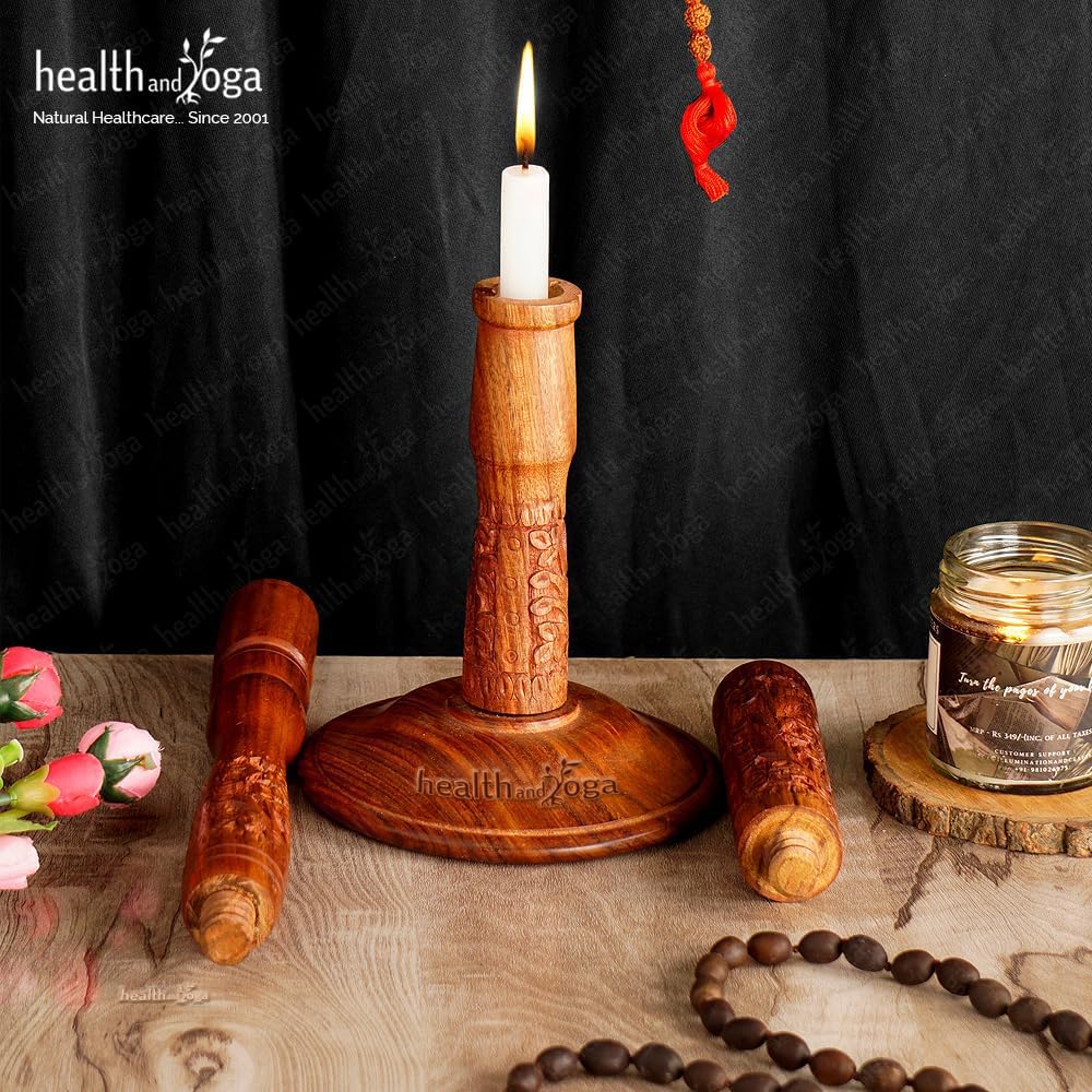 HealthAndYoga™ Trataka Candle Stand for Meditation, Focused Flame Gazing Eye Exercise, Ajna Chakra Stimulation (Wooden)