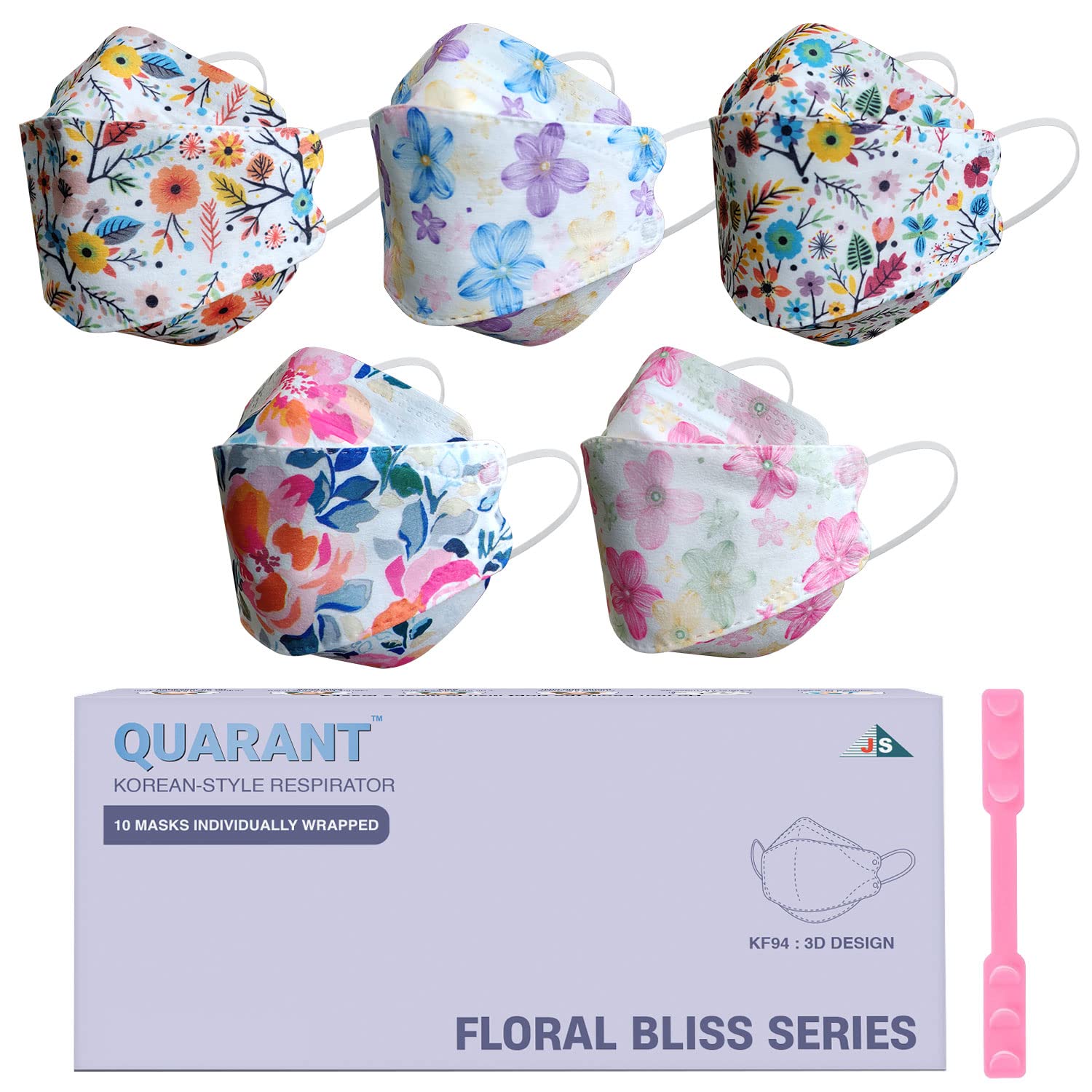 QUARANTNonwoven Fabric Dual Meltblown Fabric Kf94 Korean Style Designer Face Mask With Nose Clip And Mask Extender (Floral Bliss Combo, Multicolour, Pack Of 10) For Unisex (B0B8JNSZKW) Amazon Price History, Amazon Price Tracker