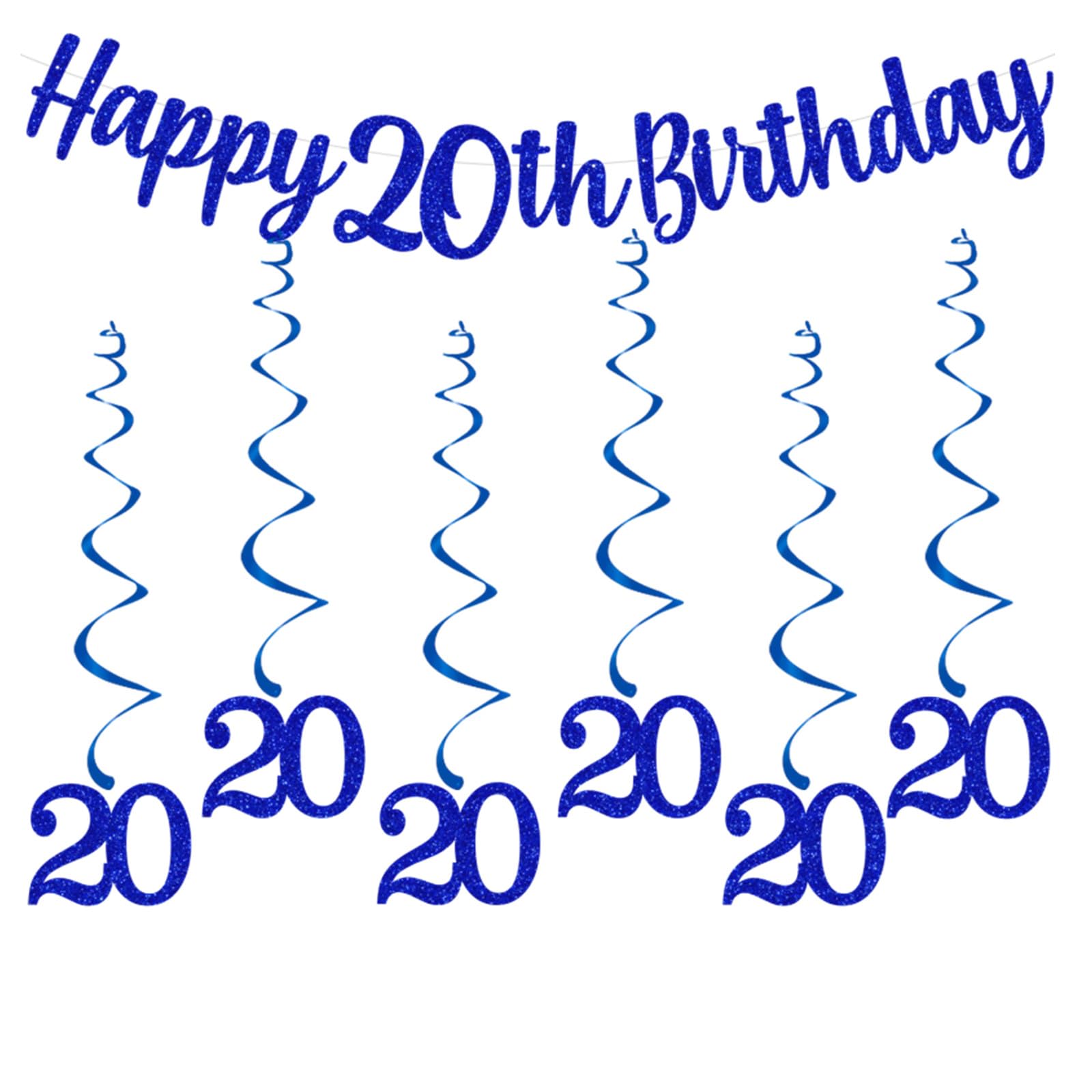 BNG-BNG 20th Birthday Party Decorations Boys Blue - Happy Birthday Bunting Banner Hanging Swirls Streamers for Boy Men Adults