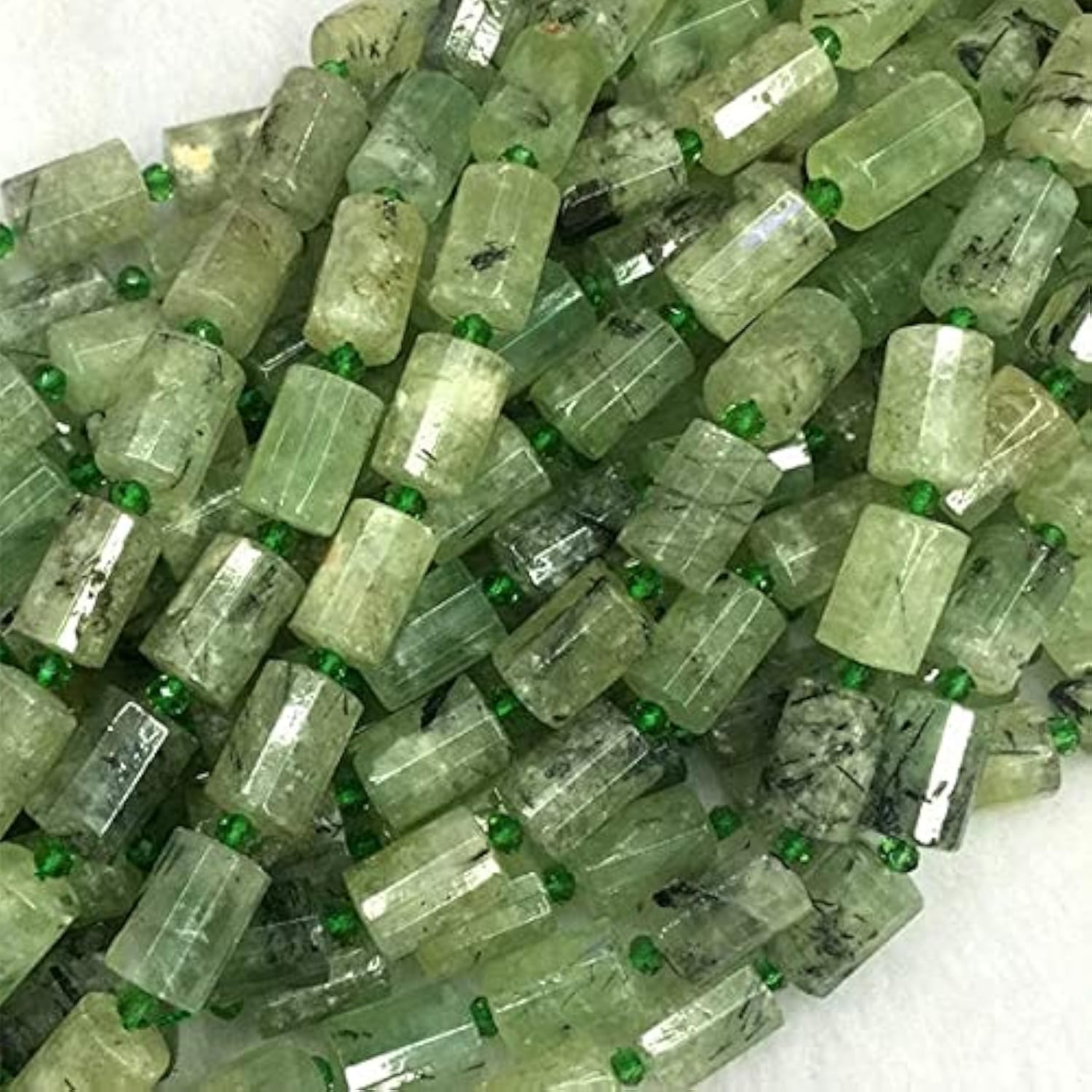 Perles prehnite verte naturelle tube facette barillet 15 pouces pour fil de perles 04272