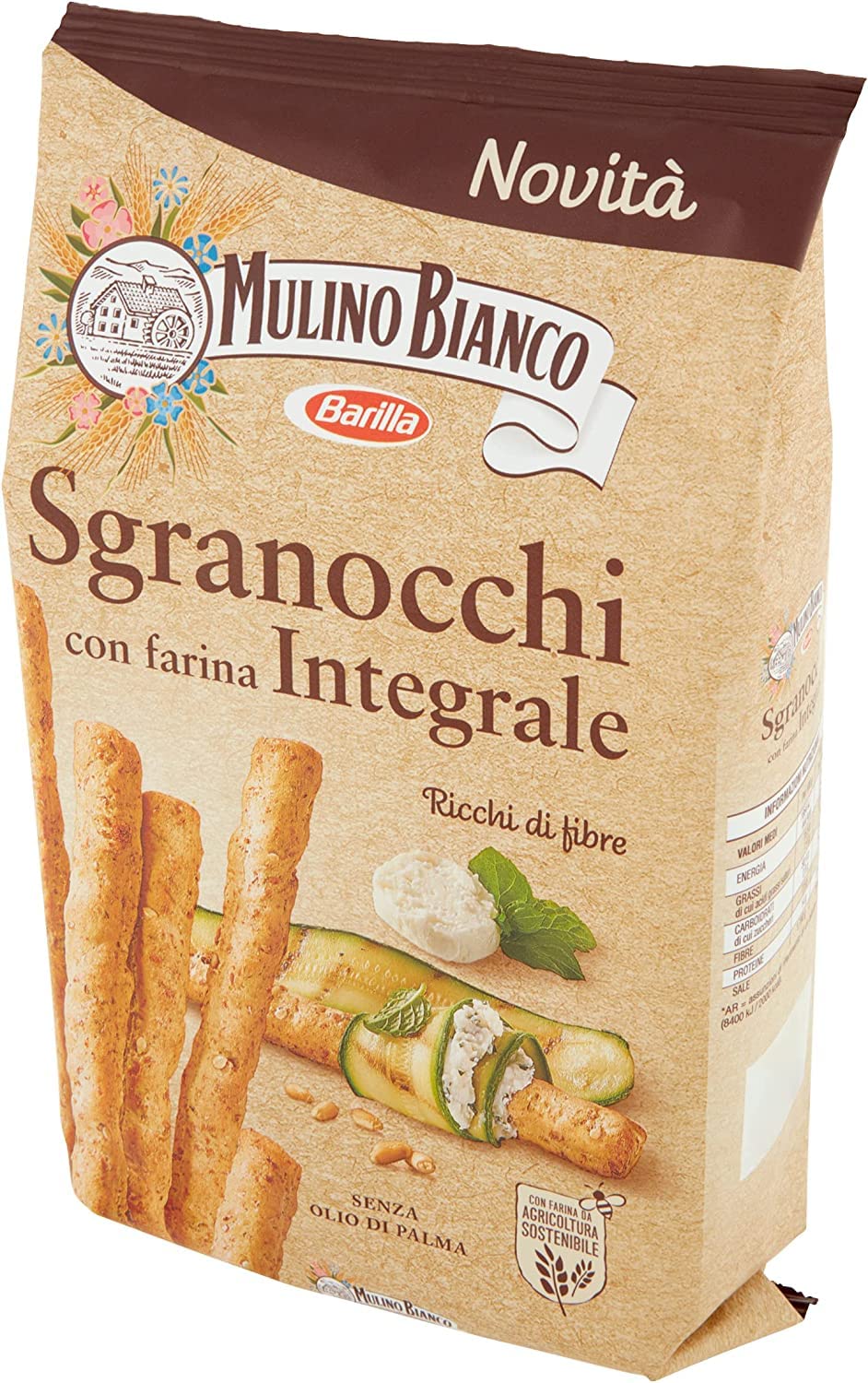 6x Mulino Bianco Grissini Sgranocchi con Farina Integrale Grissini mit Vollkornmehl, perfekt als Snack, 200 g