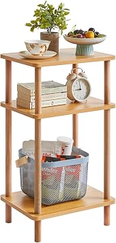 IBUYKE 3-Tier Side Table,Wood End Table with Storage Shelf,White WST003N