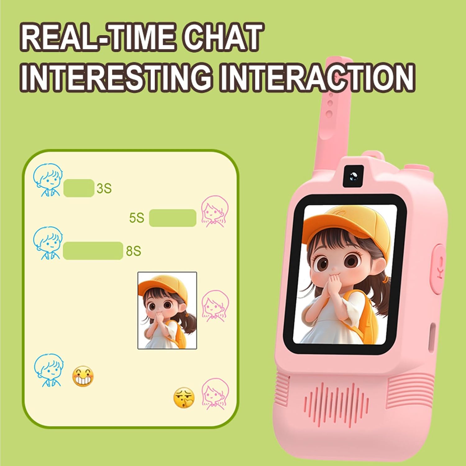 Kids Video Intercom, Rechargeable 2 Way Radio with Dual Cameras Voice Changer, for Indoor Outdoor Hiking Camping Ages 3 to 12