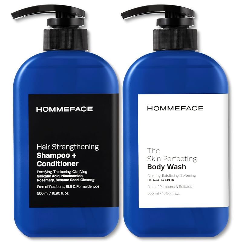 HommeFace Kit de Banho Masculino com Body Wash e Shampoo + Condicionador, 2 peças