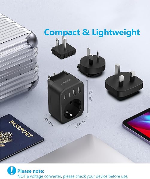 JSVER Adaptador Enchufe Universal con 3 Enchufes reemplazables Type B/G/C, Enchufe de Viaje con 2 USB y 2 USB C,Cargador para - 5