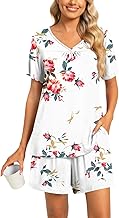 2 Piece Women's Short Sleeve Pajama Sets, Lounge Sleepwear Ladies Pjs Sets with Pockets M-3XL