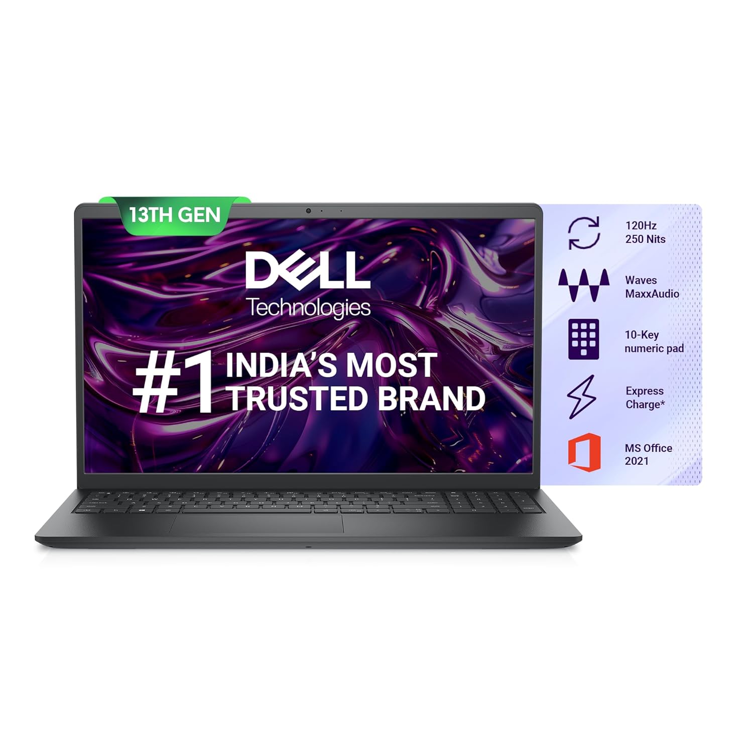Dell 15 Thin & Light Laptop, 13th Gen Intel Core i3-1305U Processor, 8GB DDR4, 512GB SSD, 15.6″ (39.62cm) FHD 120Hz 250 nits, Intel UHD Graphics, Windows 11 + MSO’21, 15 Months McAfee, Black, 1.66kg