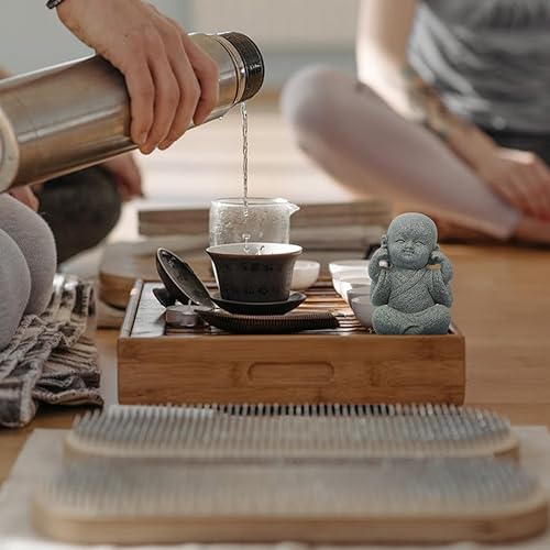 Miniatura 4 de HOMSFOU Linda figura de monjes de piedra arenisca sonriente de Buda en miniatura, escultura de Buda Zen Feng Shui para acuario, pecera, hogar,