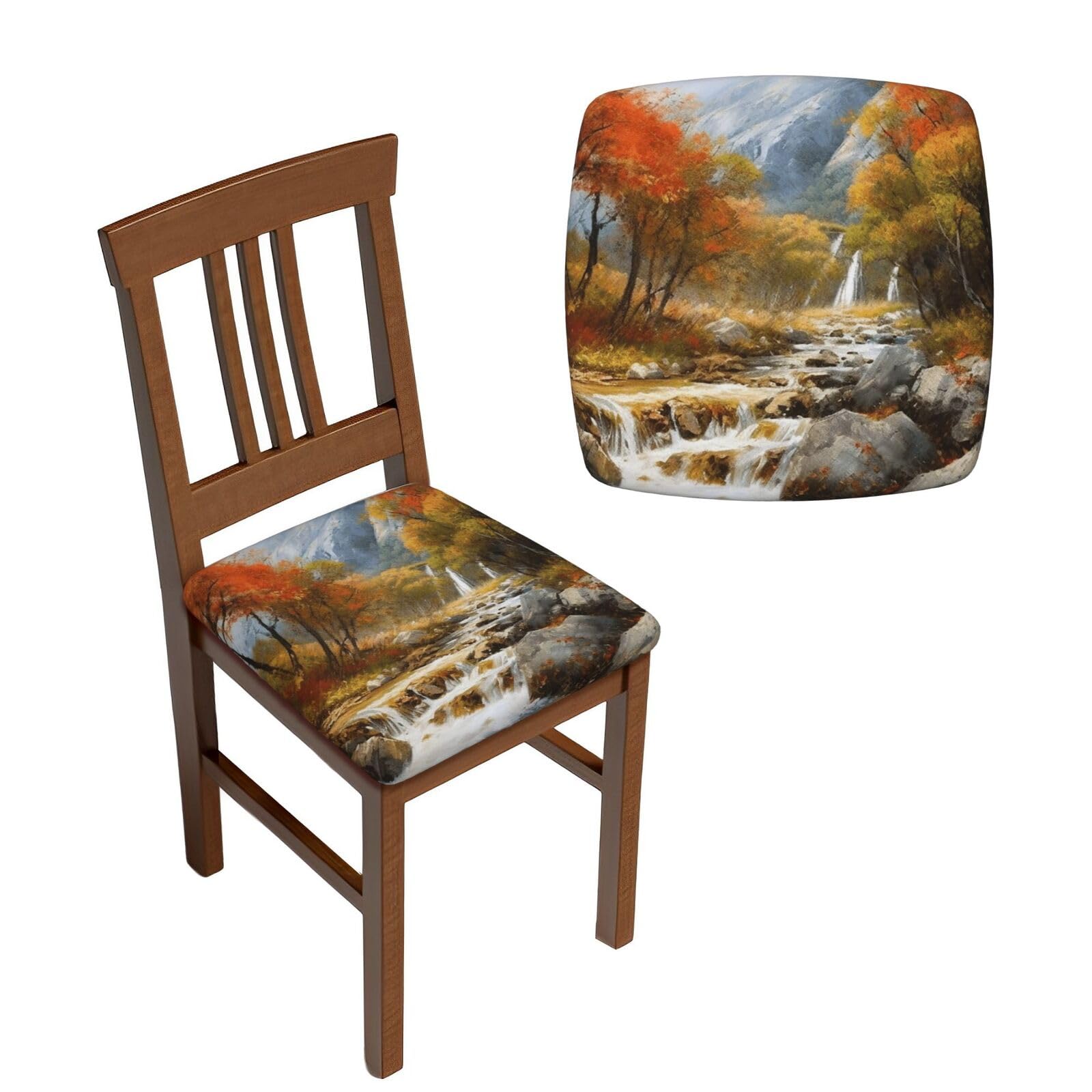 NONHAI 6PCS Dining Chair Seat Covers Set Landscape Painting Stretch Removable Chairs Covers Washable Seat Cushion Slipcovers Protector for Dining Room Kitchen Chairs