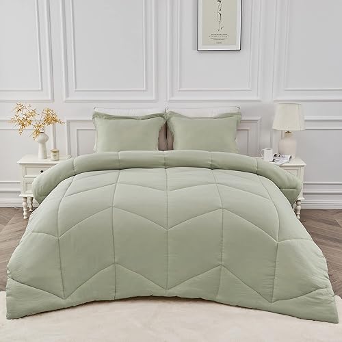 Miniatura 7 de MILDLY Juego de edredón Queen  Juego de edredón de color salvia niebla, 100% microfibra lavada, súper suave, 3 piezas, para todas las estaciones,