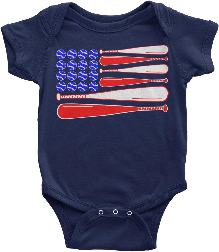 Threadrock Baby Baseball and Bat American Flag Infant Bodysuit