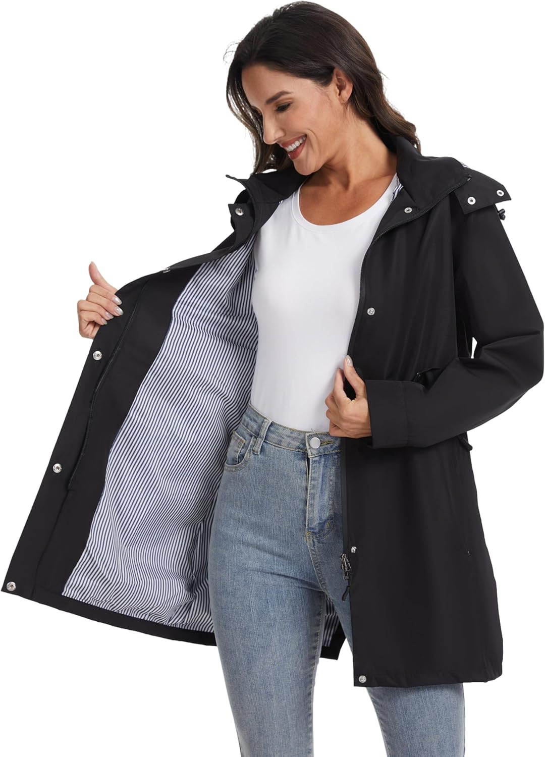 HALO RAIN Women's Long Rain Jacket Waterproof Hooded Raincoat lined Lightweight Trench Coat Outdoor Hiking Windbreaker - Image 4