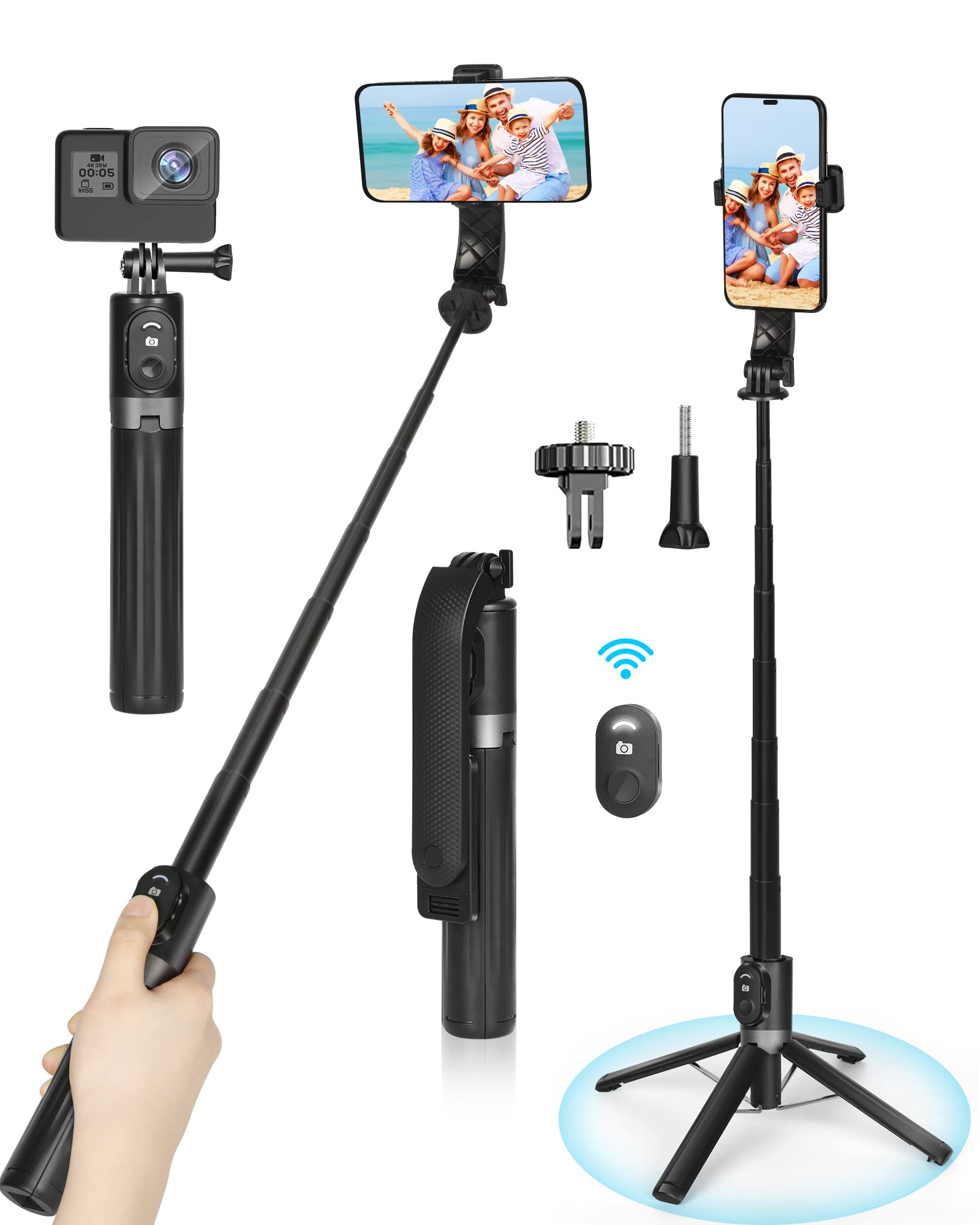 EoceanPhone Tripod Selfie Stick with Remote, Portable iPhone Tripod for Travel/Video Recording, Mobile Tripod Stand Expandable Height from 22cm to 140cm.