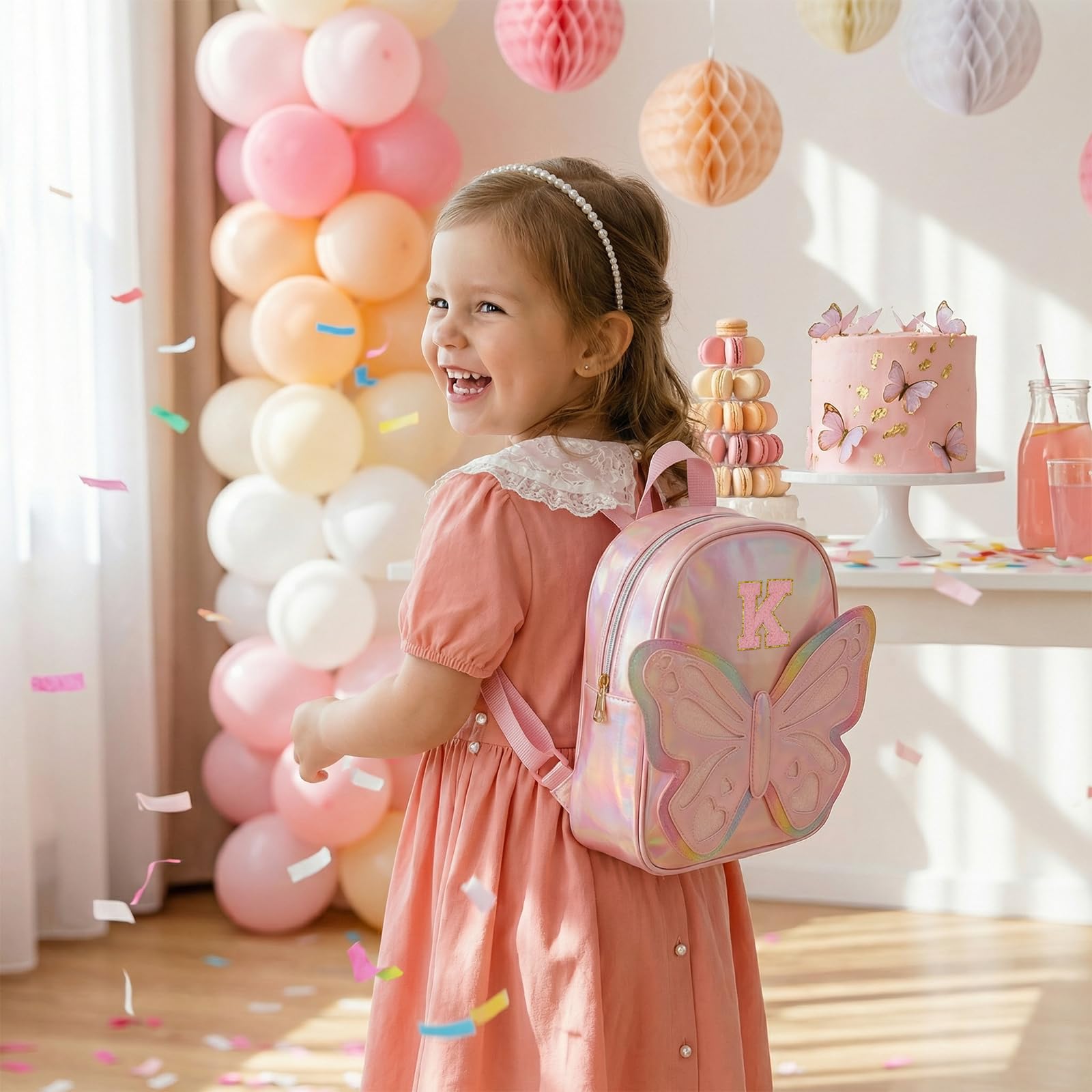 Mini zaino per ragazze, zaino per bambini con fiocco laser arcobaleno, borsa con iniziale personalizzata per ragazze adolescenti, borsa per asilo, regalo di compleanno per ragazze di 2-10 anni