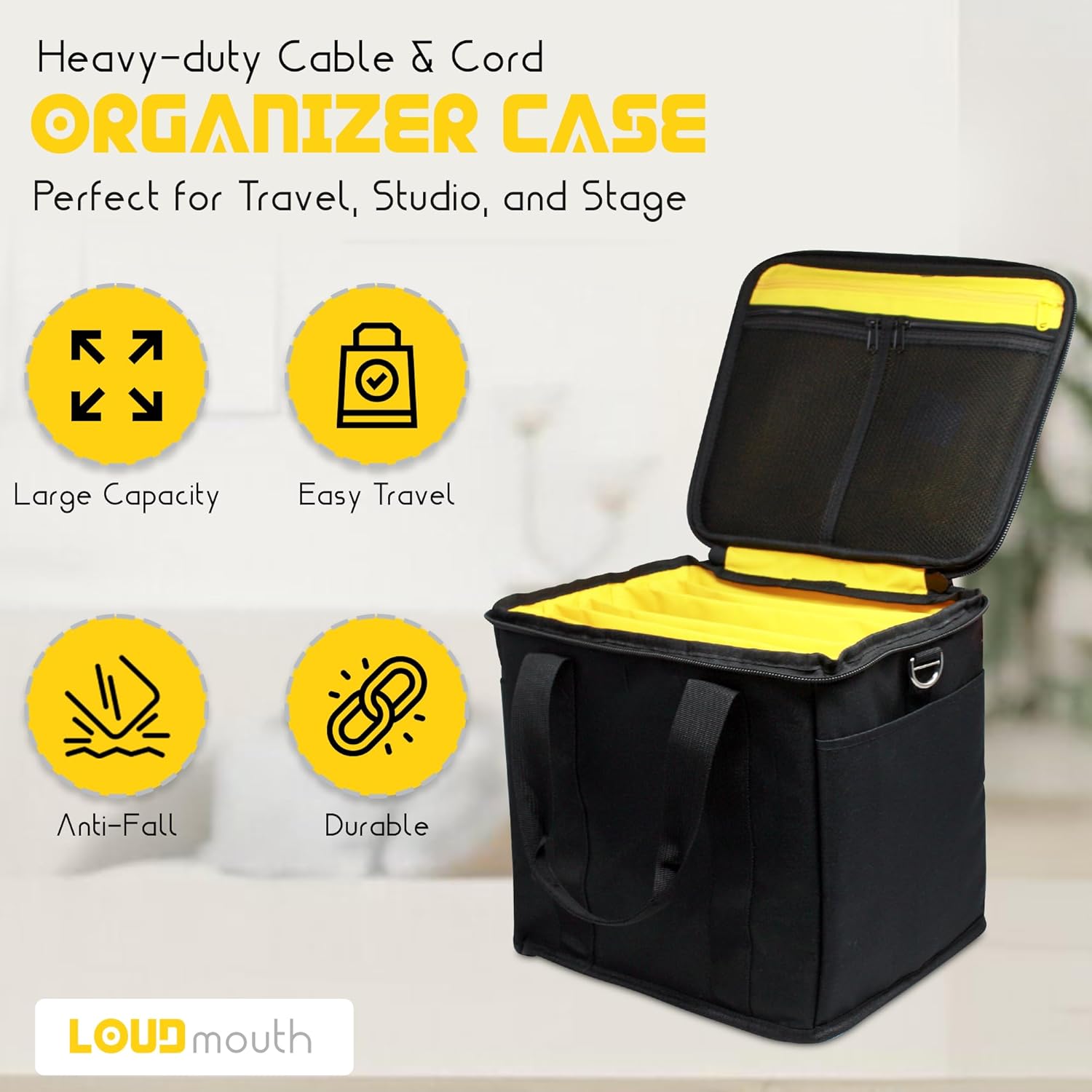 Loudmouth Cable File Bag | Cord & Accessory Musician Organization | Travel DJ Gig Bag for Professional DJ Gear, Musical Instrument and Accessories | 12" x 10" x 11”