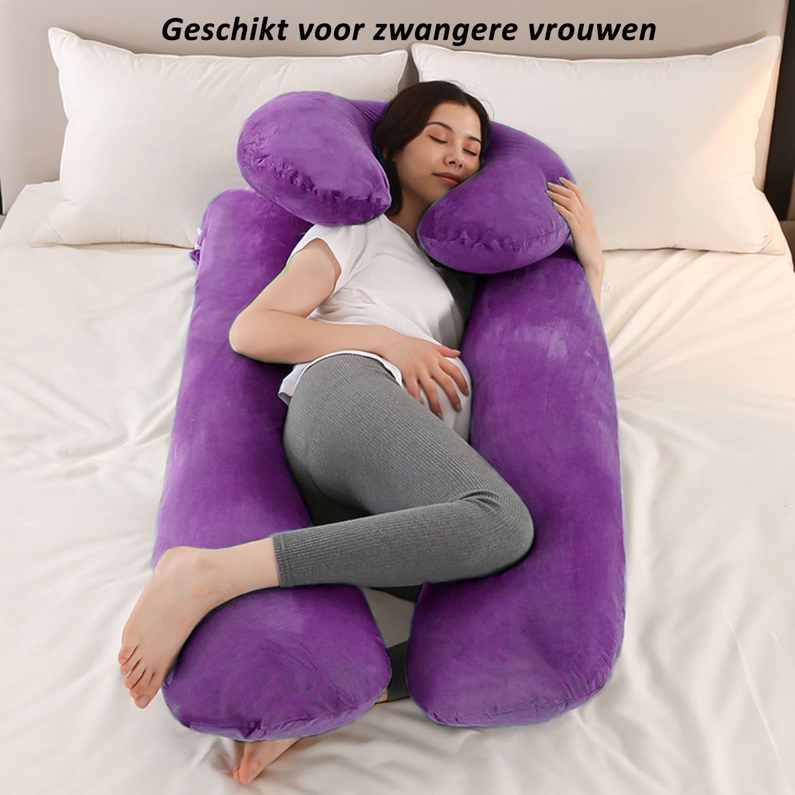 CALIYO Almohada de maternidad de 2 piezas en forma de U, almohada para dormir de lado con funda, cojín de lactancia grande, almohada de lactancia y cojín cómodo para adultos (lila, terciopelo