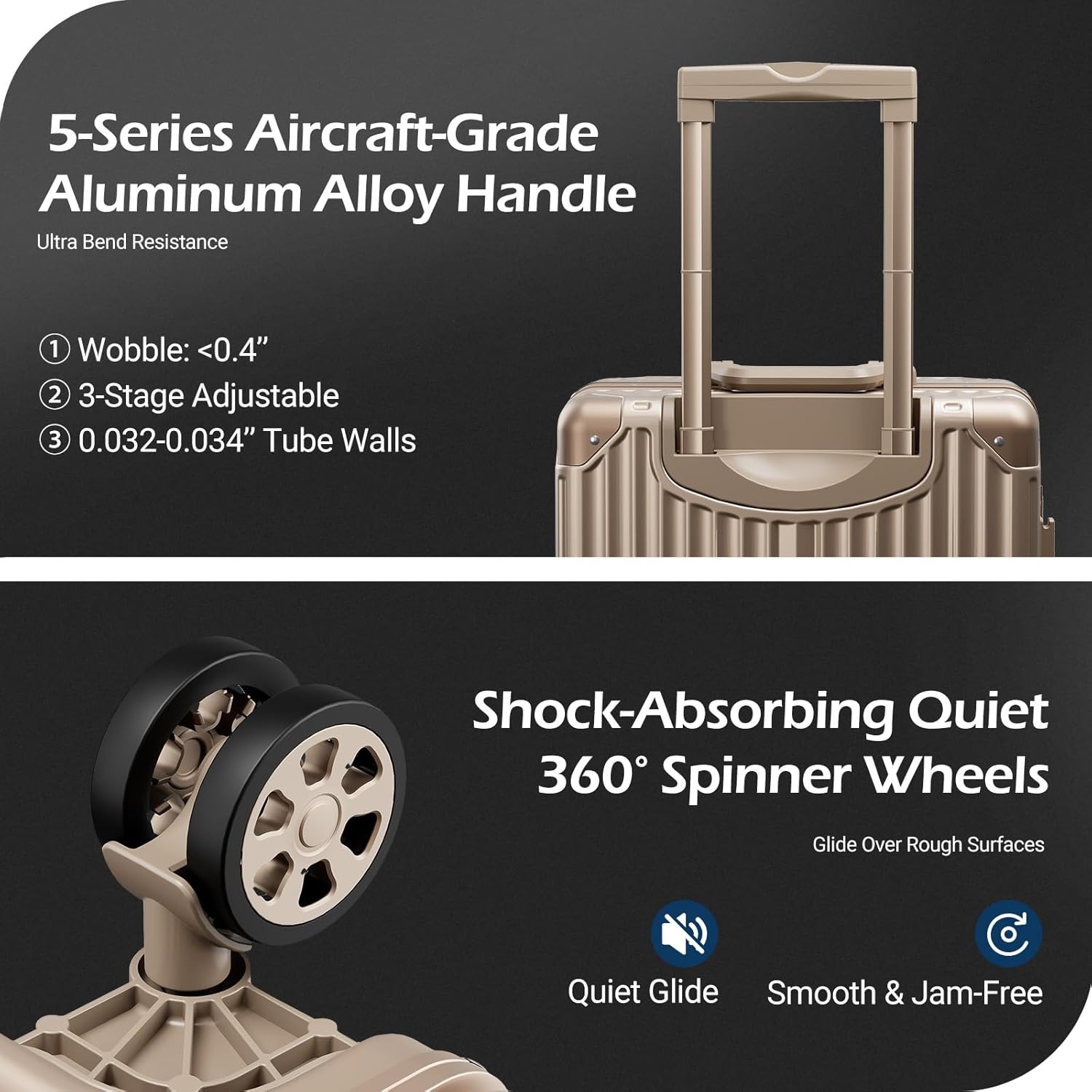 Carry on Luggage Aluminium Frame with Cup Holder, 20 Inch Zipperless Luggage with Spinner Wheels,Carry On Luggage 22x14x9 Airline Approved for Business Travel (Rose gold, 20inch)