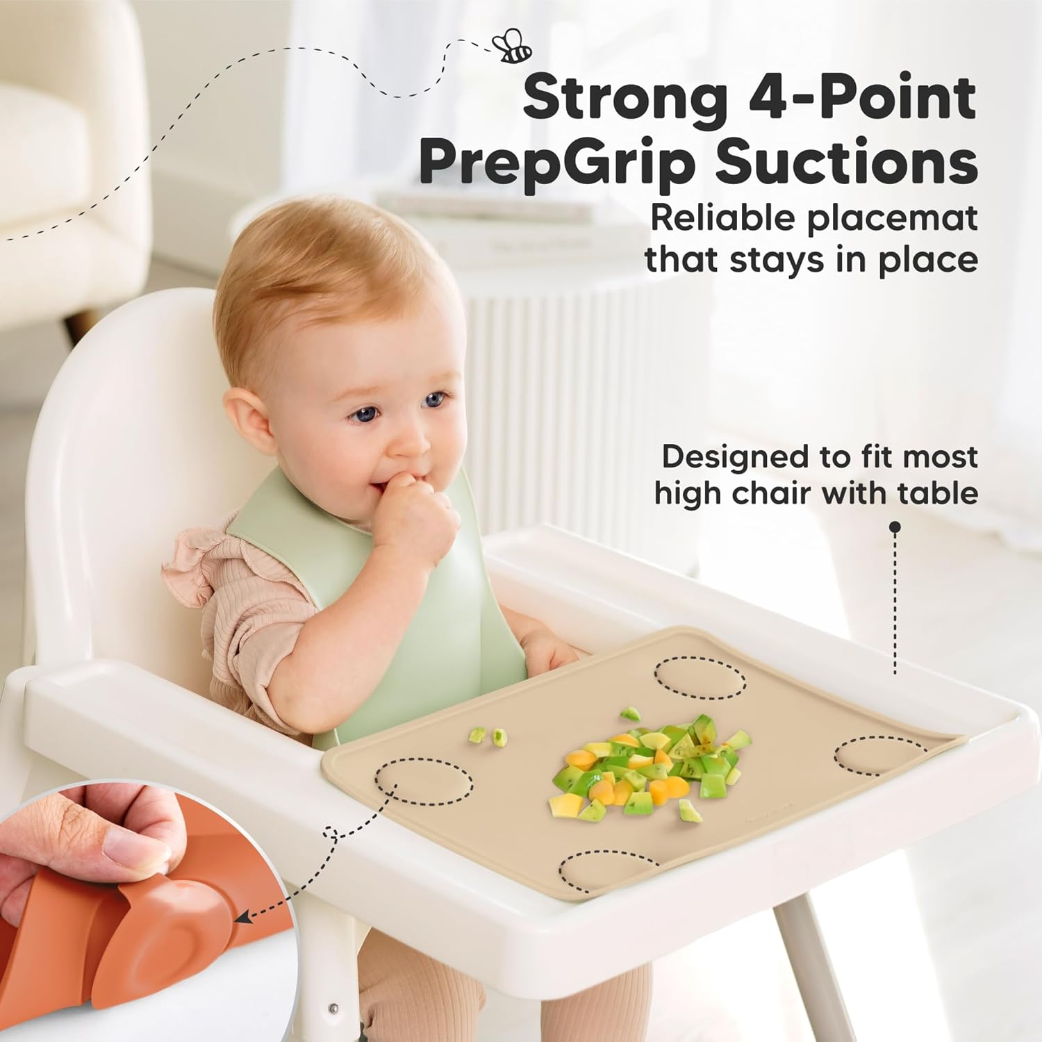 Keababies 2-Pack Silicone Placemats for Toddlers and 12-Pack Baby Food Containers - Non Slip Placemat for Kids, Easy-to-Clean Baby Mat - 4 oz Leak-Proof, Microwavable, Food Storage Container