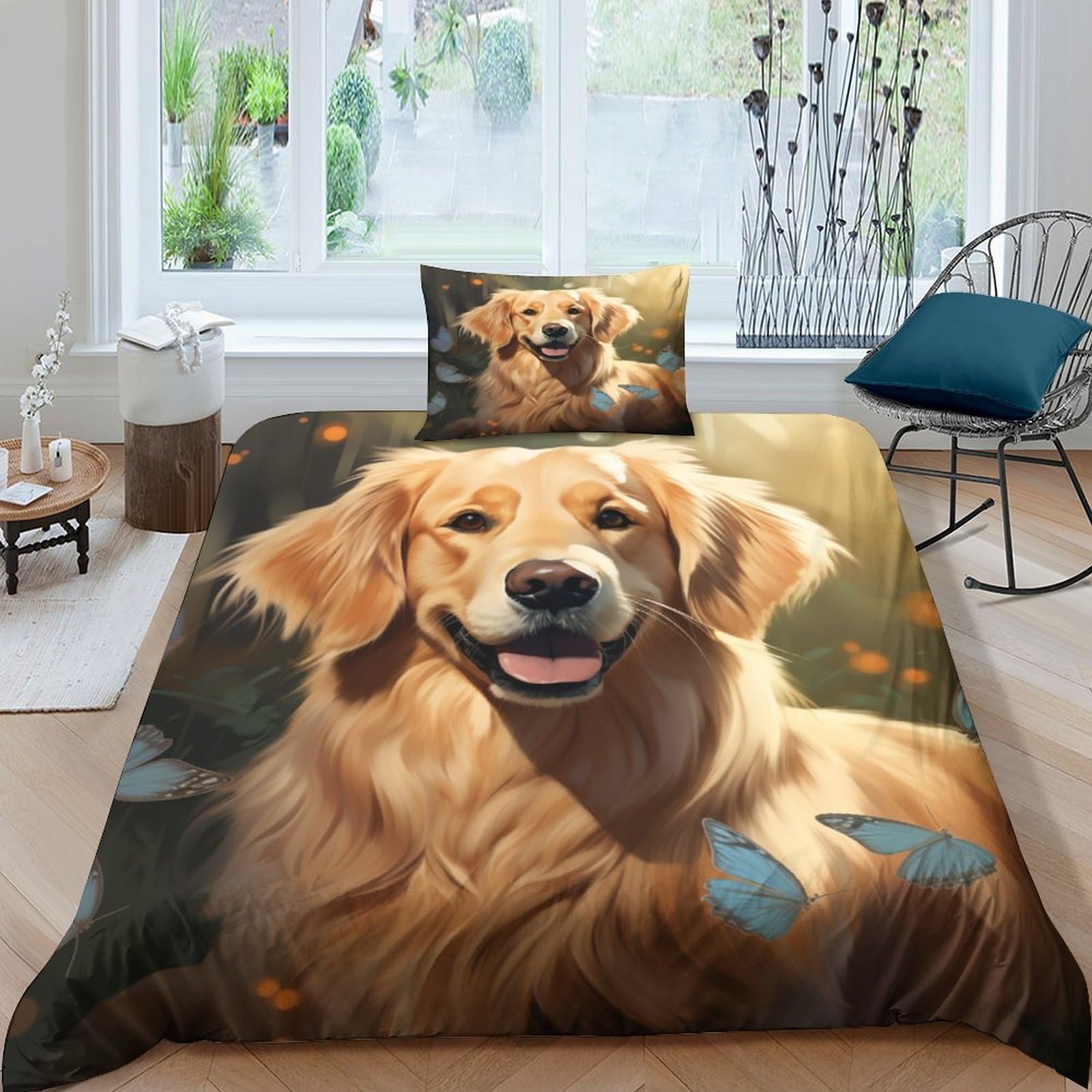 Parure de lit Golden Retriever 135x200 pour une chambre cosy