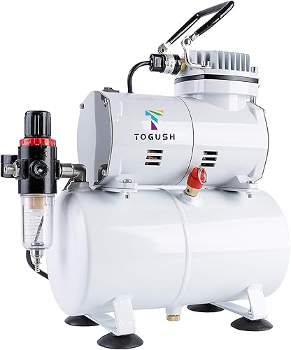 Miniatura 7 de Compresor de aerógrafo con tanque 100-120V 60HZ regulador, trampa de agua, compresor de aire portátil con soportes,enchufe de EE. UU