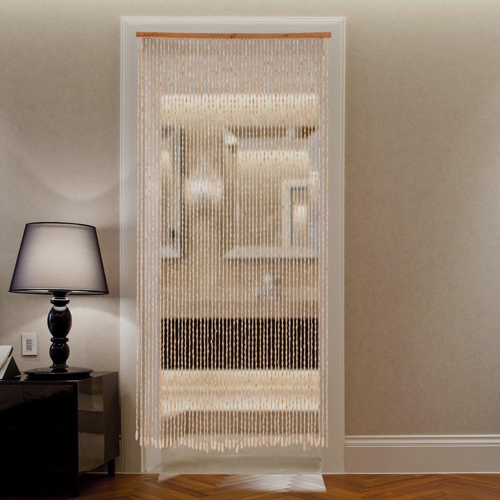 Cortina de cuentas de madera de bambú, 200 x 90 cm, separador de ambientes, sala de estar, dormitorio, cocina, baño, sostenible, duradera, hecha a mano, natural para instalaciones modernas