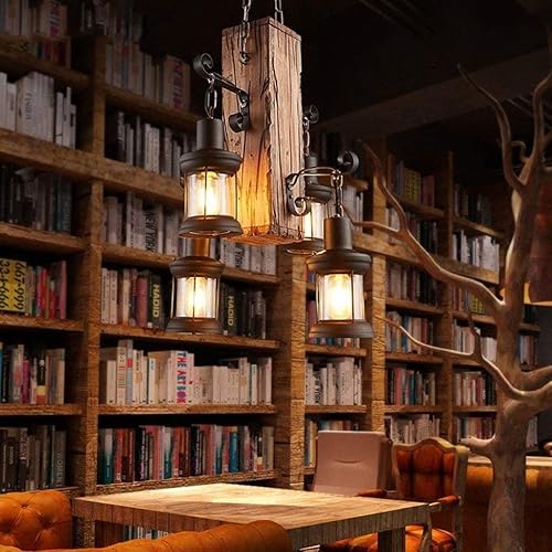 Miniatura 2 de Lámpara colgante retro de madera industrial vintage de metal negro para dormitorio, restaurante, jaula de lámpara de suspensión con sombra de