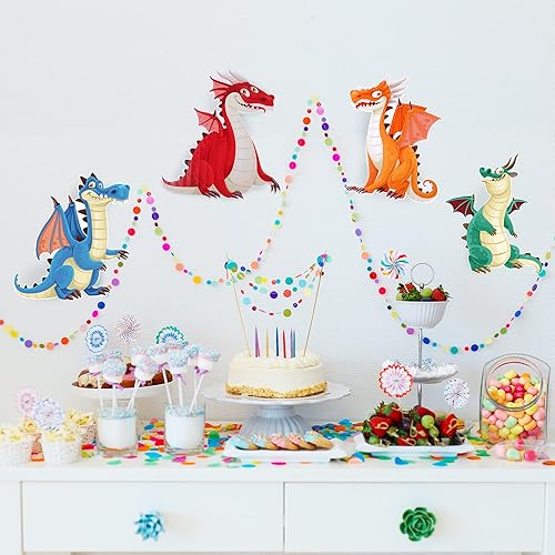 Miniatura 6 de 4 piezas de decoración de fiesta de dragón de dinosaurio, letrero de cumpleaños para patio, decoración de jardín al aire libre, suministros de