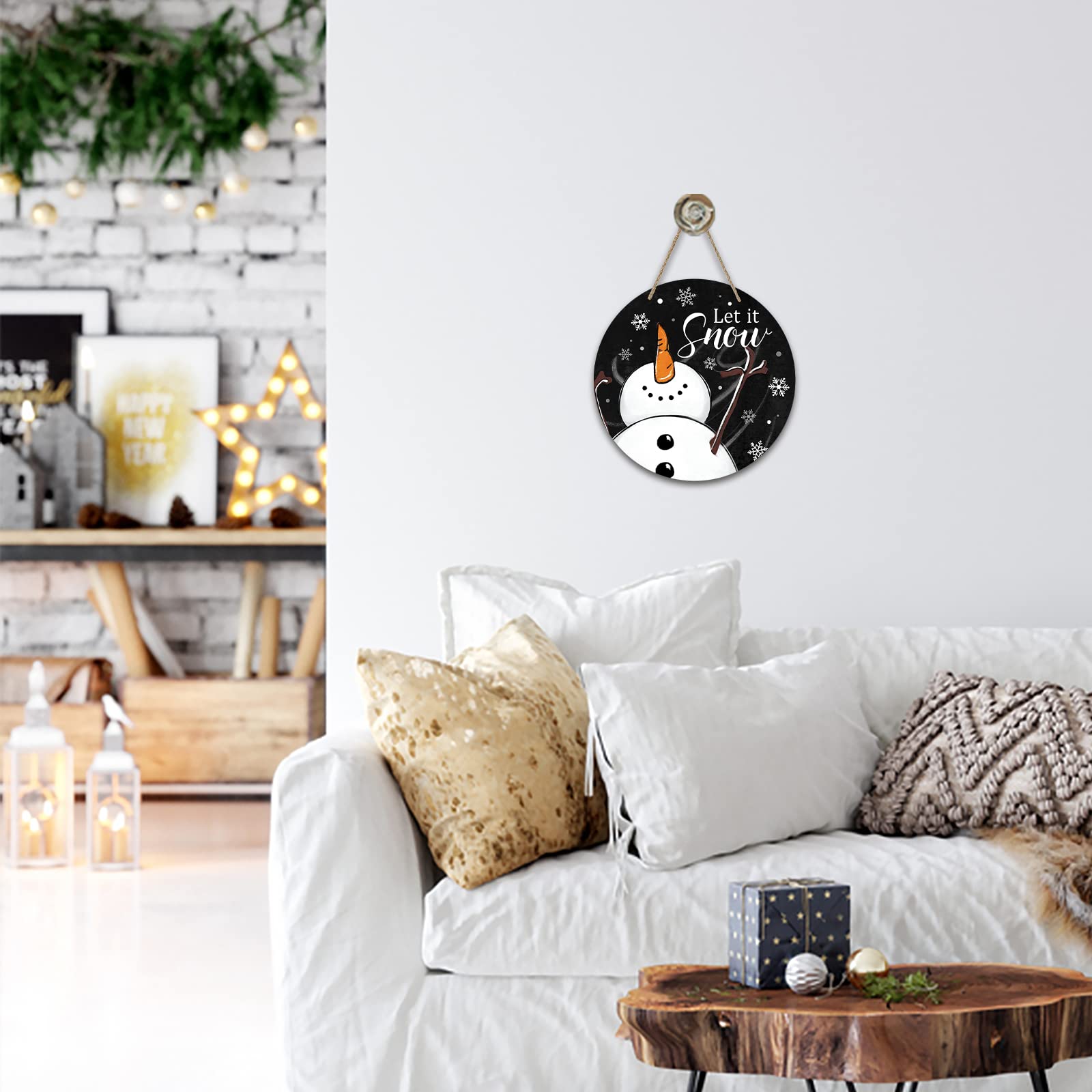 Deroro Let It Snow Cartello In Legno Con Pupazzo Di Neve 30x30 Cm - Decorazione Porta Esterna/Interna, Rustico - 2