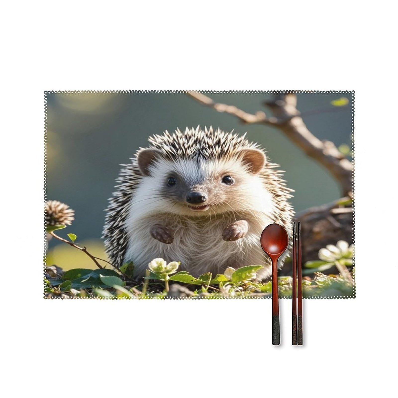 Lovely Hedgehog Placemats Set of 6 Washable Farmhouse Dining Table Mat Non Slip Heat Resistant Non-Slip Place Mats Easy Clean Table Protective Placemats for Indoors & Outdoors
