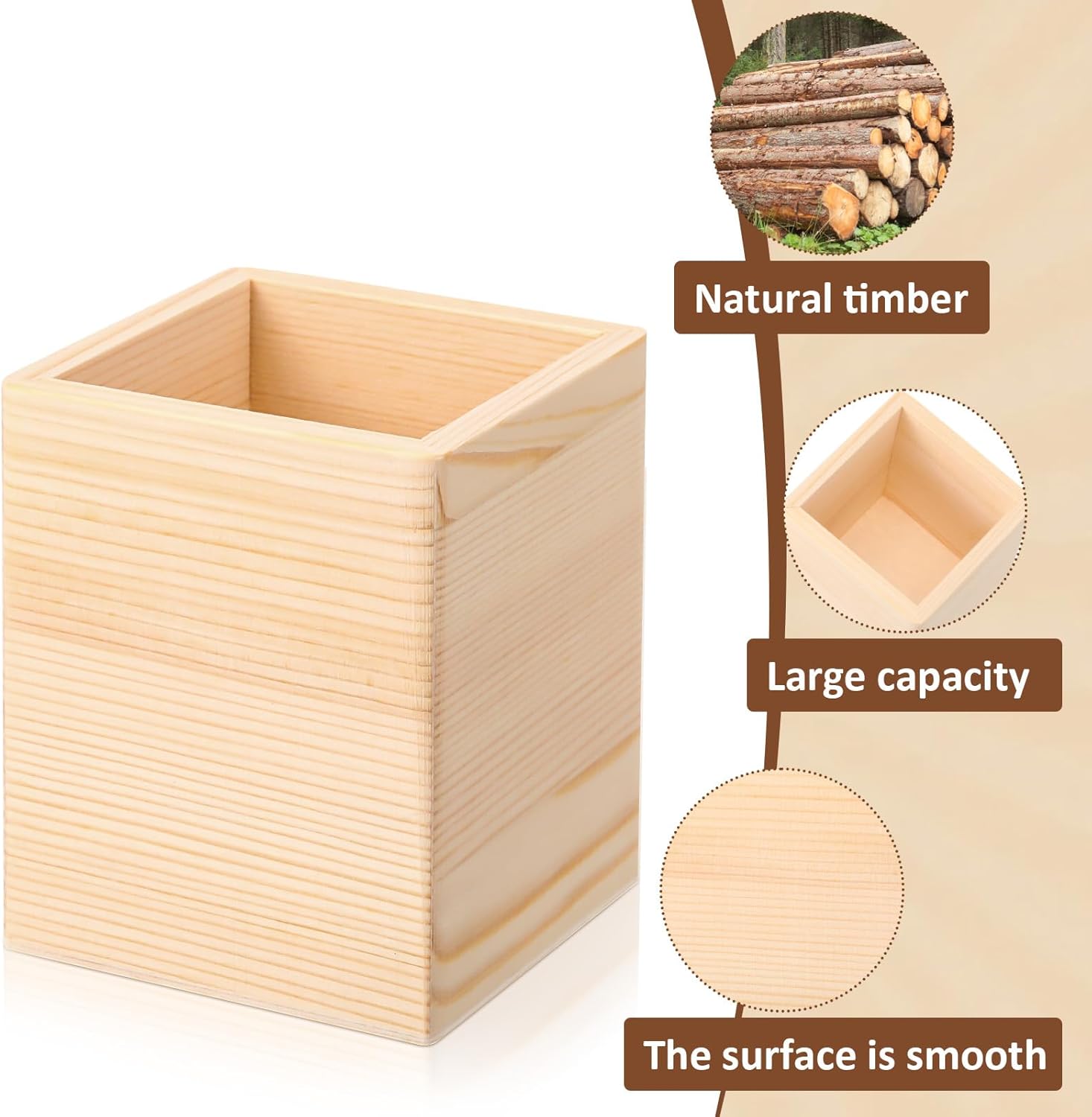DoubleFill 12 Pack DIY Spring Wooden Pencil Holder Craft for Desk, Desktop Pencil Holder Stand, Unfinished Wooden Pen Craft for Homemade DIY Supplies(Quadrate)