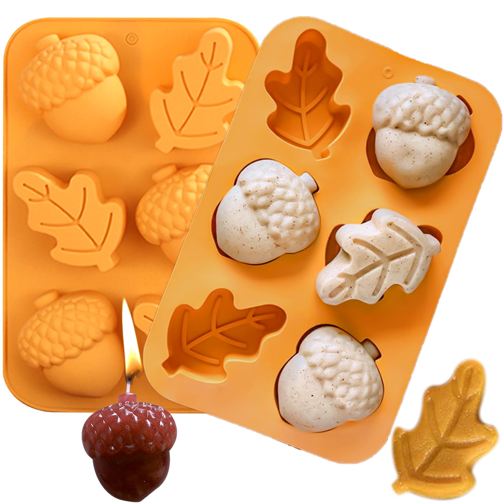 Fall Soap Molds Silicone, 2 Pack Acorn Leaf Thanksgiving Mold 12 Cavity