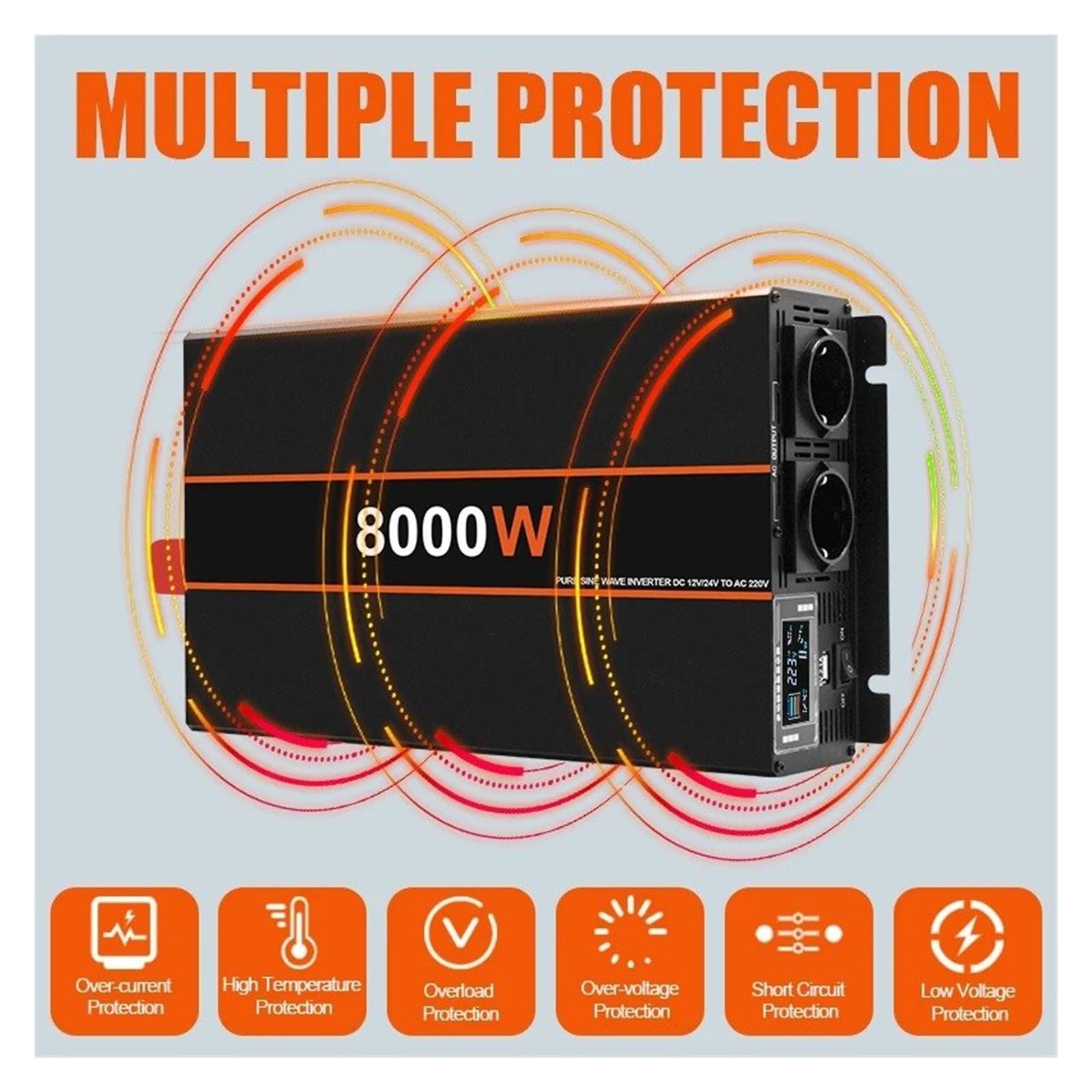 Inversor Corriente Convertidor Banco Energía Portátil E Inversor Solar Onda Sinusoidal Pura CC 12 V 24 V A CA 220 V 8000 W 6000 W 5000 W 4000 W 3000 W Convertidor(12V,4000W)