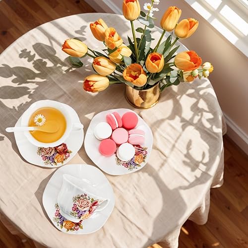 Miniatura 4 de Tea Cups and Saucers Set of 6, 8 OZ Vintage Ceramic Teacups with Spoon, Floral Rose British Coffee Mug, Elegant Bone China Cup Gift Set for