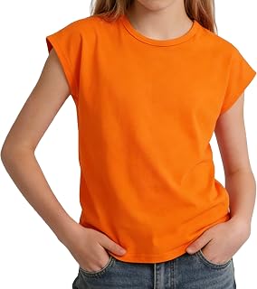 Magic Park 4-14Y Girls Tee Kids Cap Sleeve T-Shirt Cotton Top | Sporty,School,Holiday,Birthday,Outdoor,Daily,Loose Fit,Crew Neck,Summer Basic Shirt,Multiple Colors,Soft,Comfortable