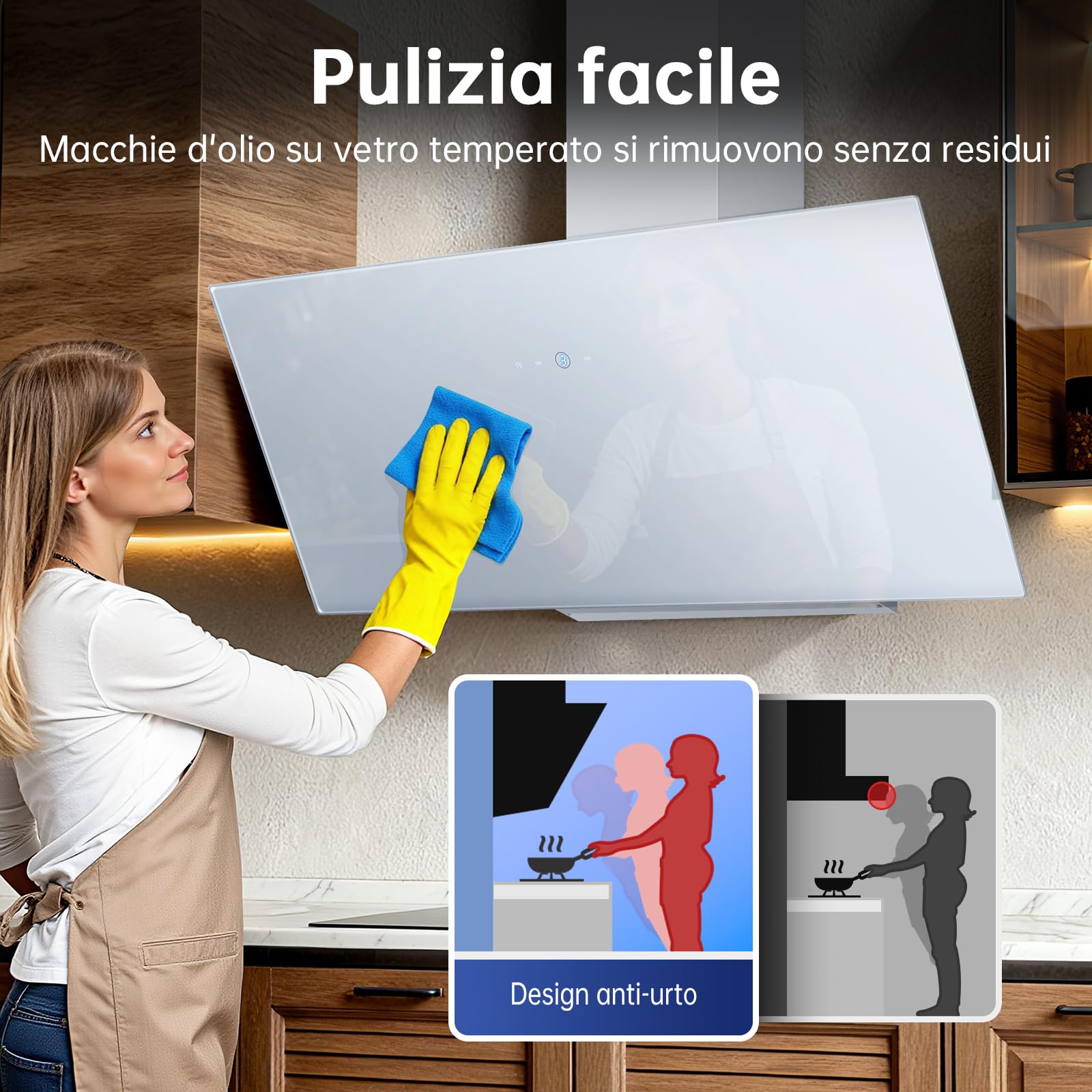 Cappa Aspirante 90cm Bianco 700 m³/h 3 Livelli Pannello Touch LED Efficienza A++