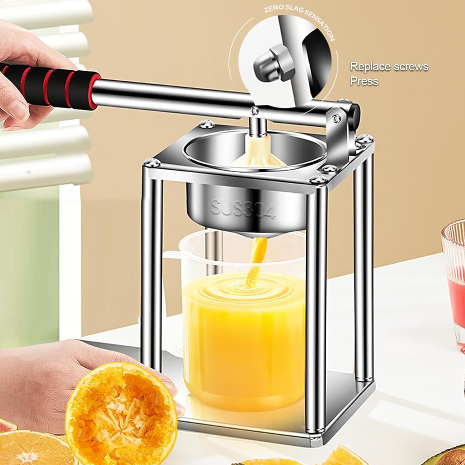 Exprimidor de cítricos, prensa manual de acero inoxidable resistente con filtro, extracción rápida de jugo, embudo desmontable para el hogar, cocina y restaurante