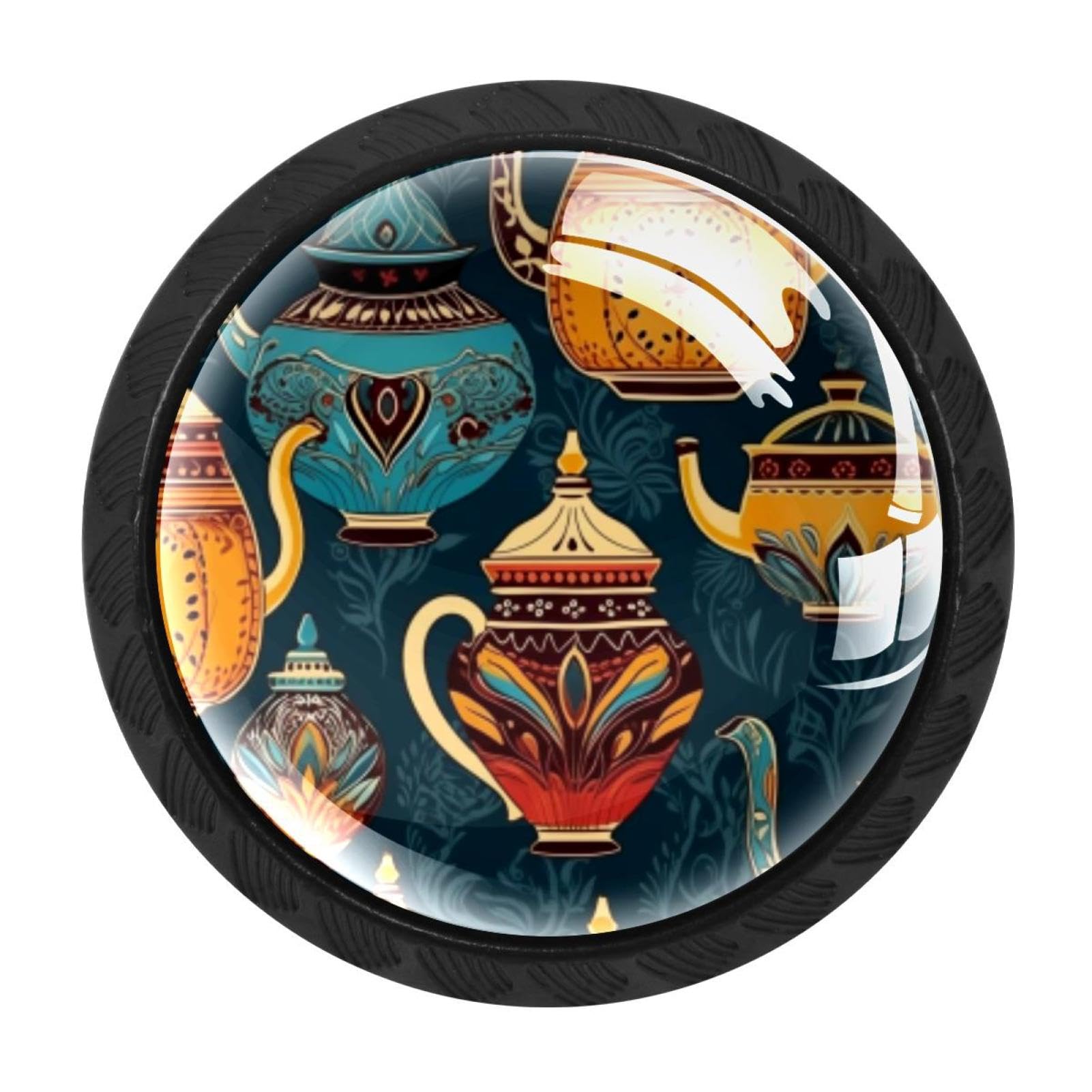 CHENZZZZ 4 Pack Round Cabinet Knobs for Kitchen Bathroom Closet Dresser Cabinets, Arabian Tea Kettle
