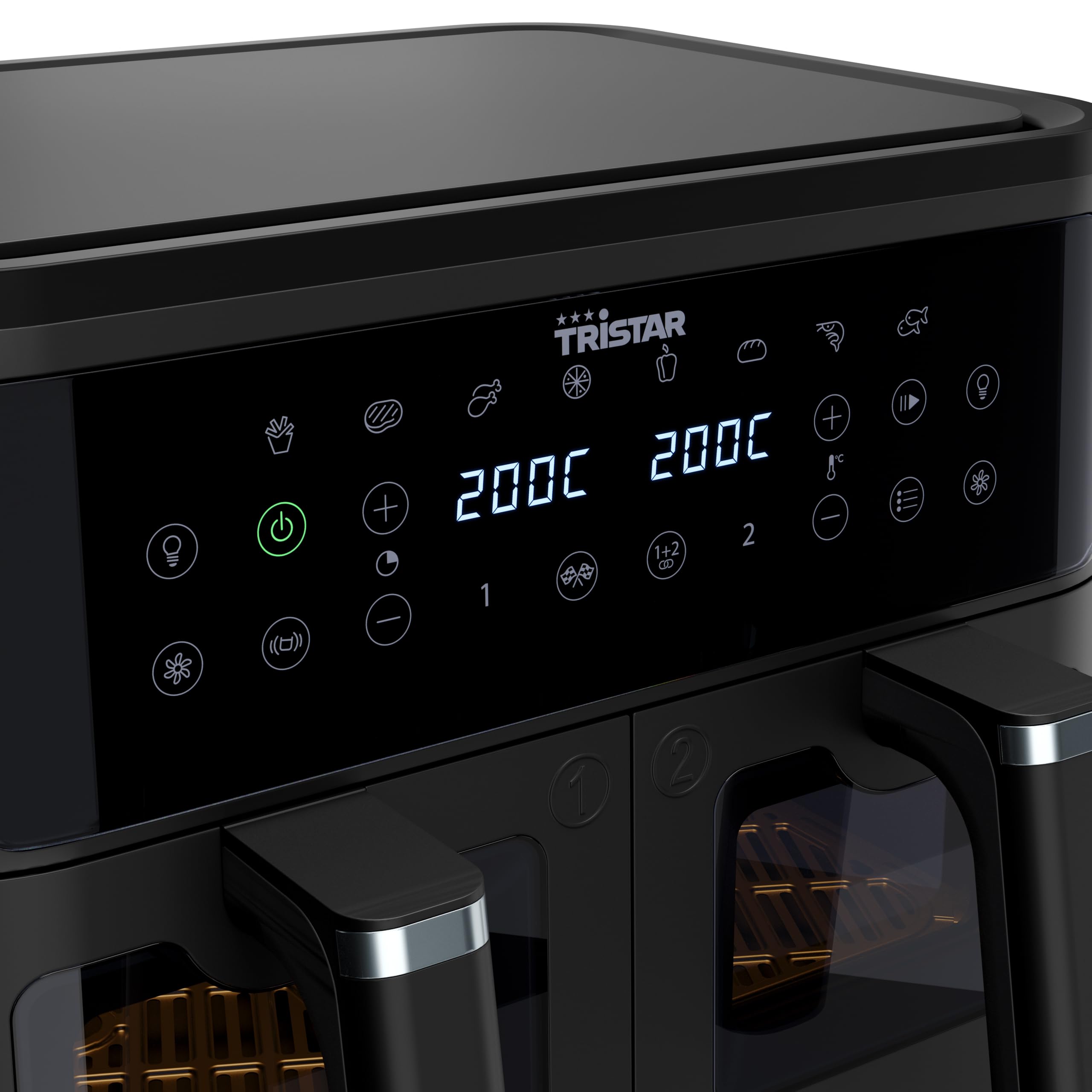 Tristar podwójna frytkownica powietrzna, pojemność 9 l, 10 programów, cyfrowy wyświetlacz, okienka, bez PFAS, zdrowe pieczenie bez oleju, 2500 W, FR-9429
