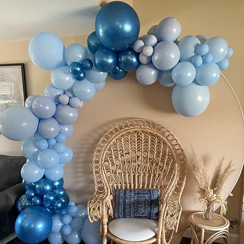 Miniatura 5 de Kit de arco de guirnalda de globos azules, 106 globos de látex azul cromado metálico azul perla azul oscuro para baby shower, cumpleaños, boda, Azul