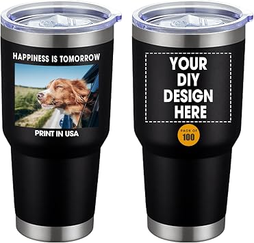 Personalized Custom Tumbler Print in USA 100 Pcs 30oz Stainless Steel Coffee Cup with Lid & Straw Double Wall Insulated Tumbler with Colorful Text Logo Photo
