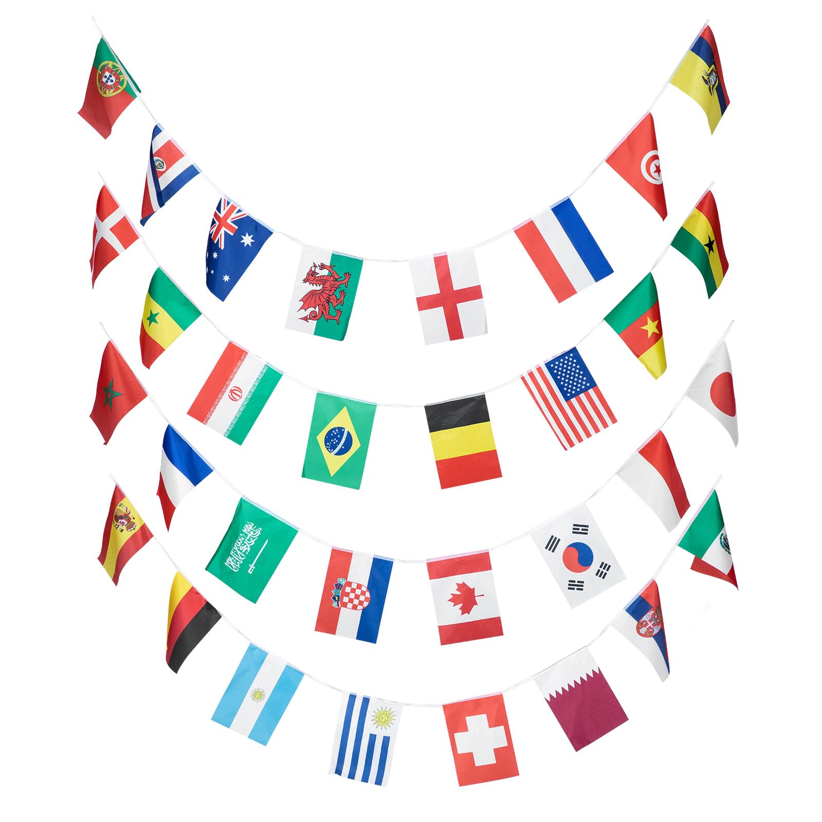 Bandera de cuerda de 32 banderines de países en poliéster para decoración de eventos