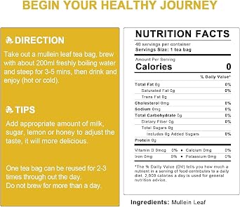 Mullein Leaf Tea Bags for Lungs Cleanse and Respiratory Support