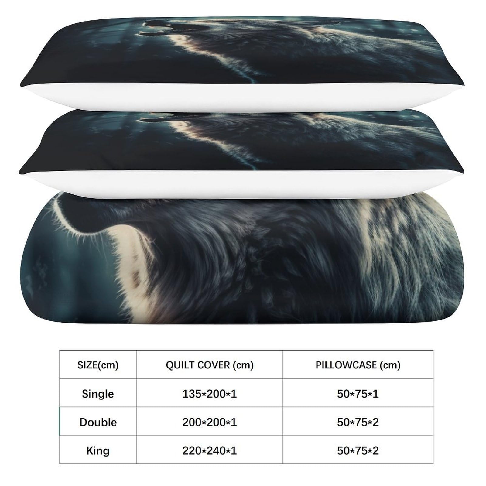 Wolf-Bettwäsche-Set, 3D-Druck, Bettbezug-Set mit Kissenbezügen, Heimtextilien, Doppelbettgröße, Tier-Bettbezug, 200 x 200 cm