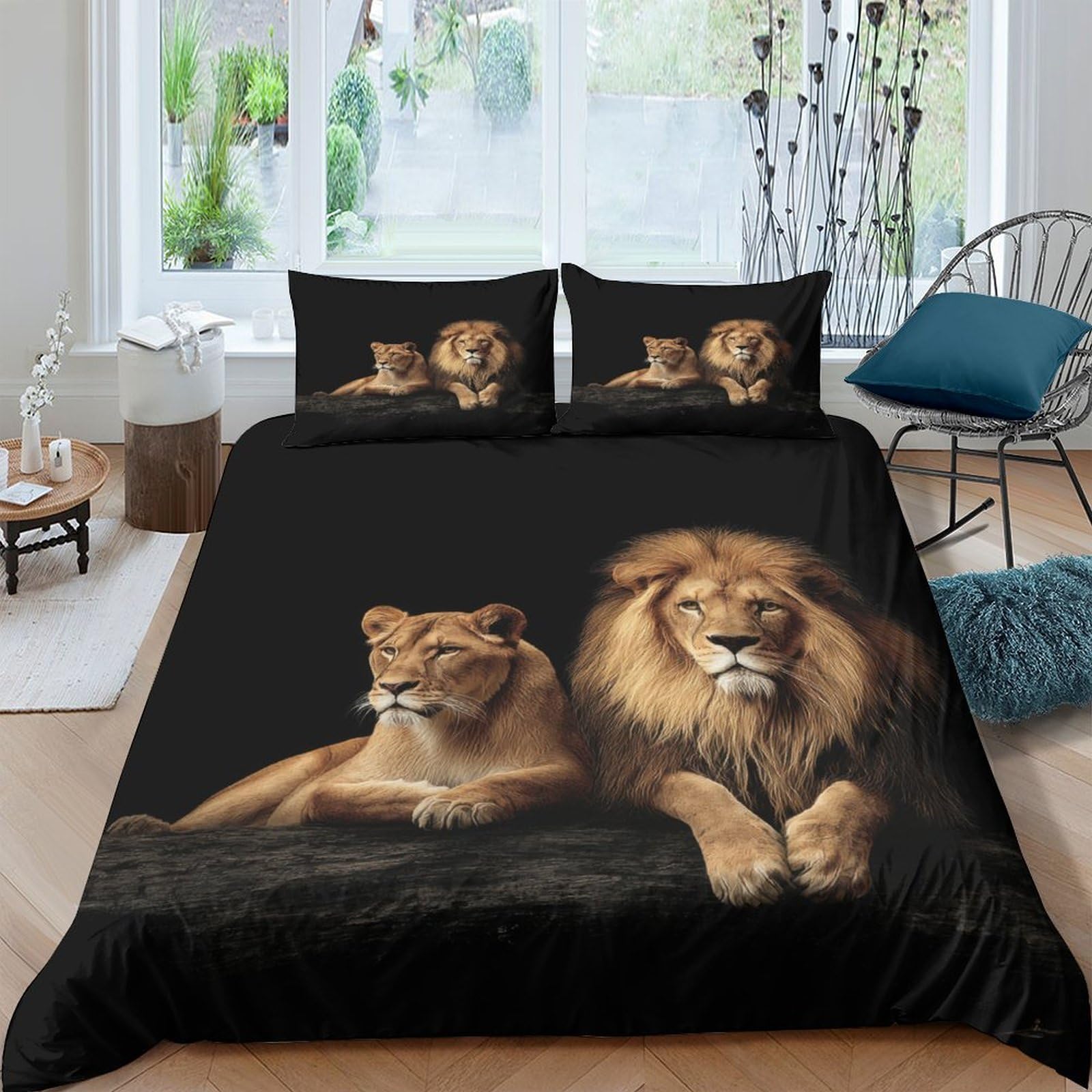 Ctjqhvkz Style-8 3D Printed Lion Couple Fitted Sheet Microfiber Soft Durable Animal Bed Cover For Bedroom Guest Room Decor Single（135X200cm）